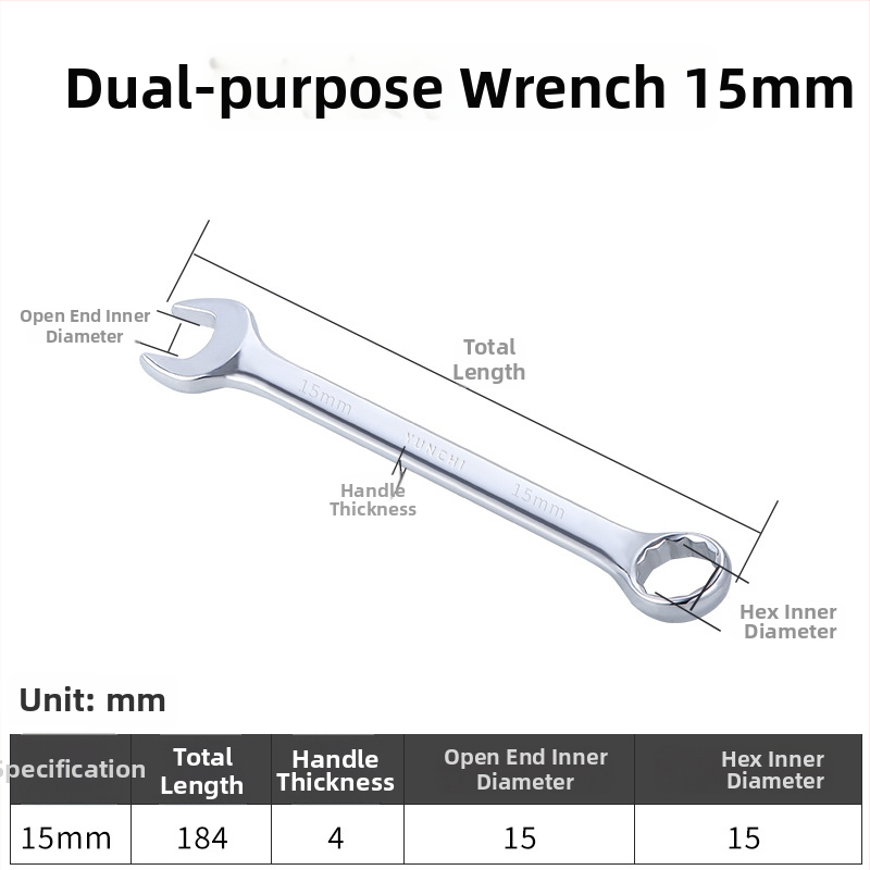 Dvojúčelový kľúč s dvojitou hlavou, ručný kľúč, 13 mm, kombinovaný kľúč s otvoreným koncom, lesklý povrch, oceľ 45#