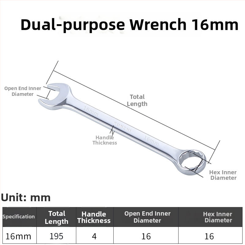 Dvojúčelový kľúč s dvojitou hlavou, ručný kľúč, 13 mm, kombinovaný kľúč s otvoreným koncom, lesklý povrch, oceľ 45#