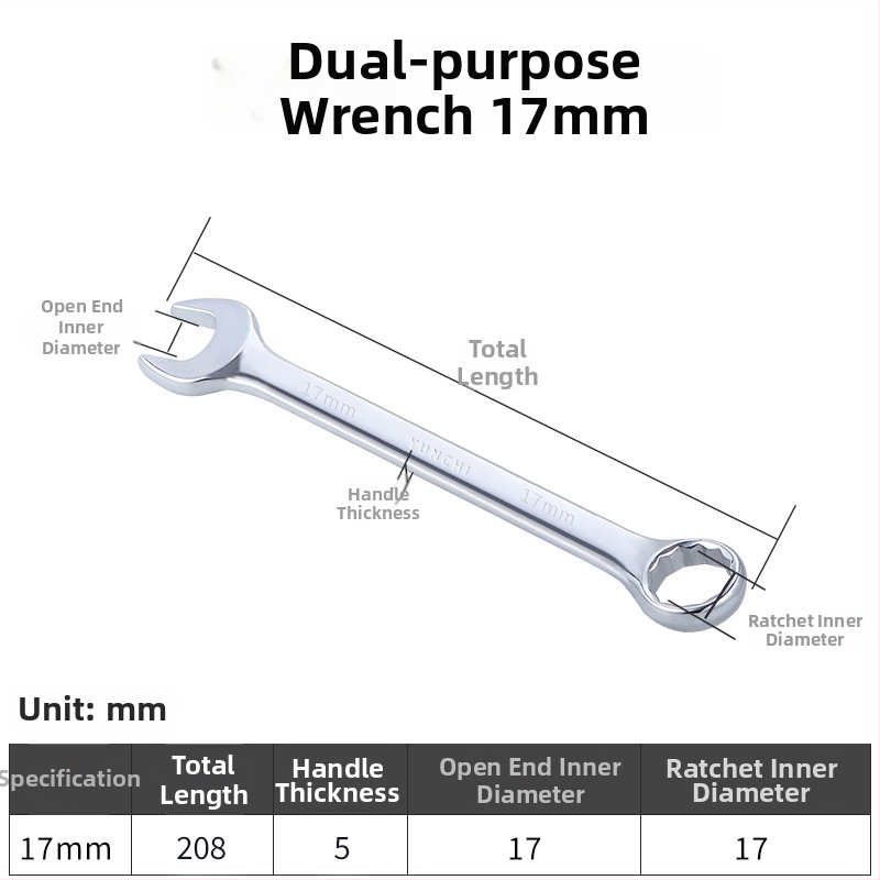 Dvojúčelový kľúč s dvojitou hlavou, ručný kľúč, 13 mm, kombinovaný kľúč s otvoreným koncom, lesklý povrch, oceľ 45#
