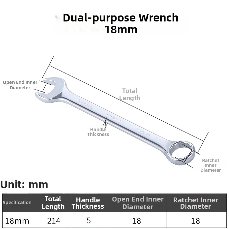 Dvojúčelový kľúč s dvojitou hlavou, ručný kľúč, 13 mm, kombinovaný kľúč s otvoreným koncom, lesklý povrch, oceľ 45#