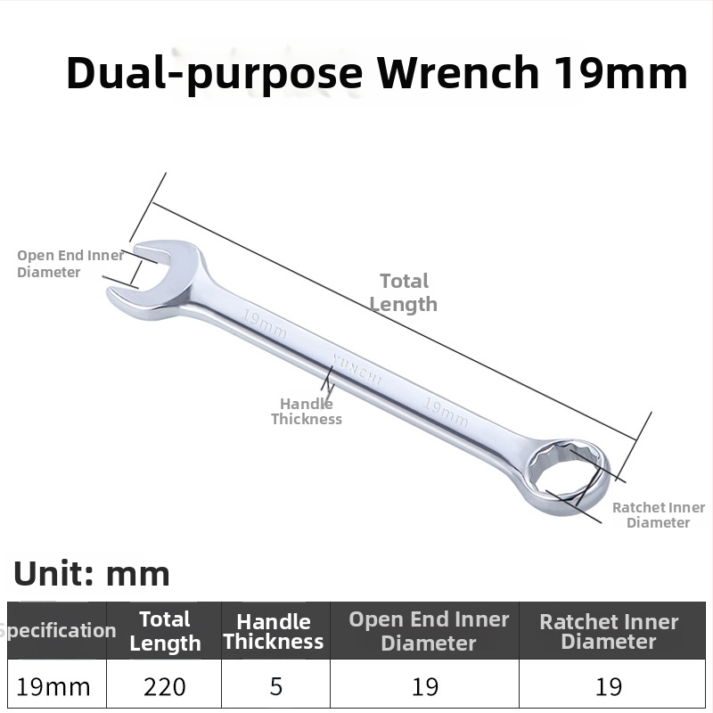Dvojúčelový kľúč s dvojitou hlavou, ručný kľúč, 13 mm, kombinovaný kľúč s otvoreným koncom, lesklý povrch, oceľ 45#
