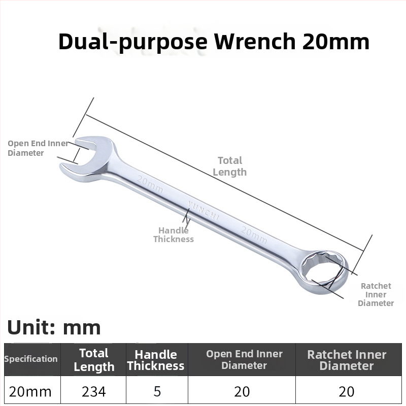Dvojúčelový kľúč s dvojitou hlavou, ručný kľúč, 13 mm, kombinovaný kľúč s otvoreným koncom, lesklý povrch, oceľ 45#