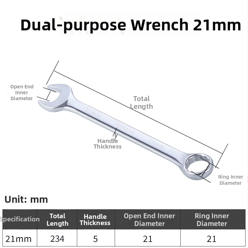Dvojúčelový kľúč s dvojitou hlavou, ručný kľúč, 13 mm, kombinovaný kľúč s otvoreným koncom, lesklý povrch, oceľ 45#
