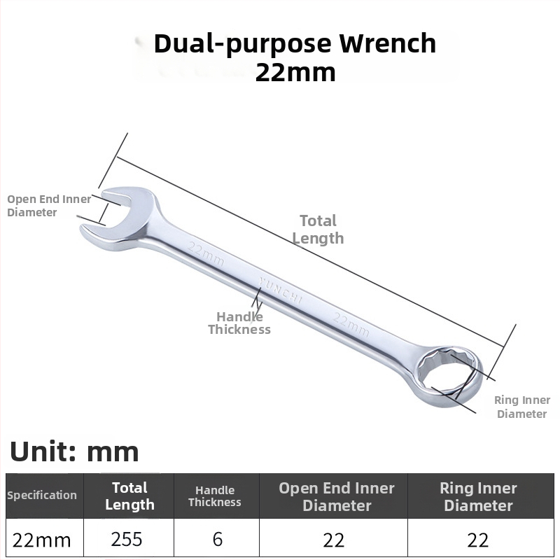 Dvojúčelový kľúč s dvojitou hlavou, ručný kľúč, 13 mm, kombinovaný kľúč s otvoreným koncom, lesklý povrch, oceľ 45#