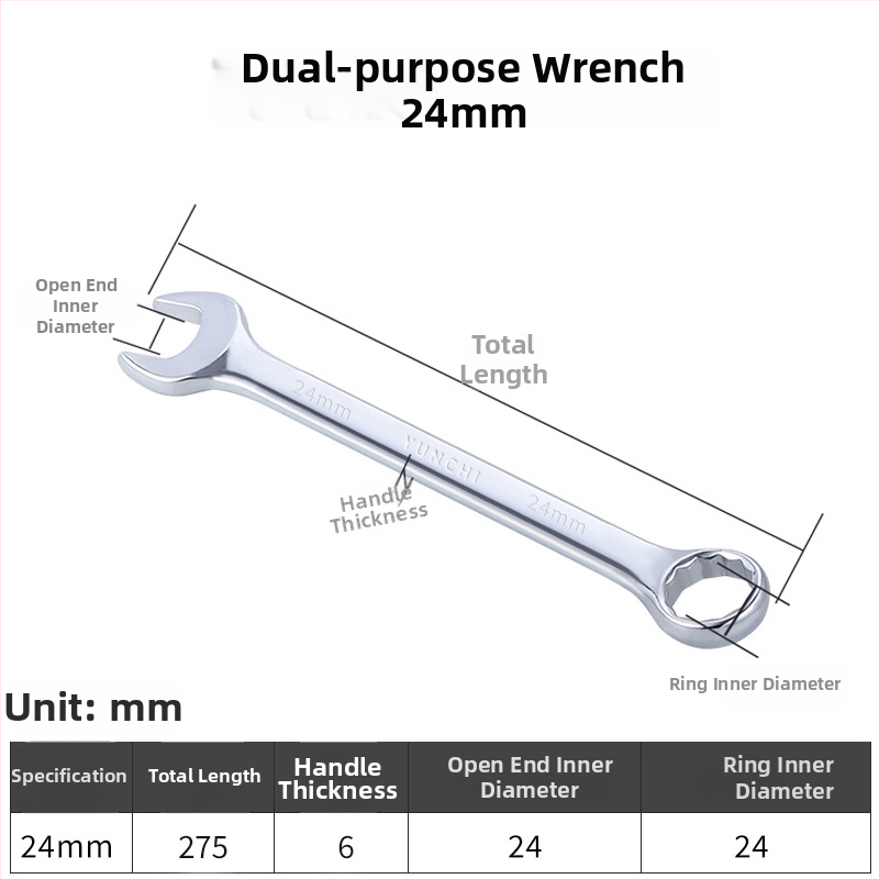 Dvojúčelový kľúč s dvojitou hlavou, ručný kľúč, 13 mm, kombinovaný kľúč s otvoreným koncom, lesklý povrch, oceľ 45#