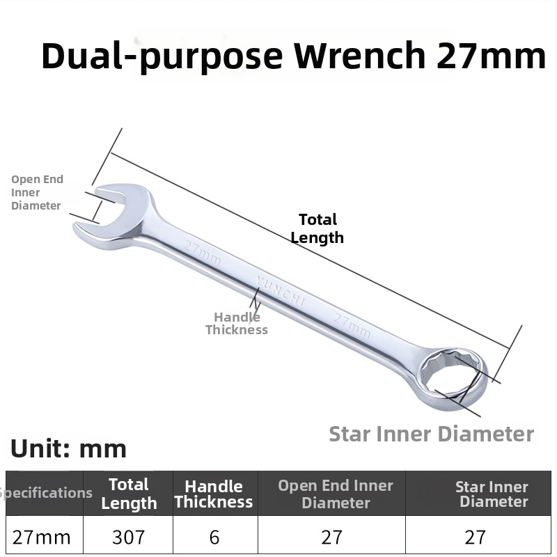 Dvojúčelový kľúč s dvojitou hlavou, ručný kľúč, 13 mm, kombinovaný kľúč s otvoreným koncom, lesklý povrch, oceľ 45#