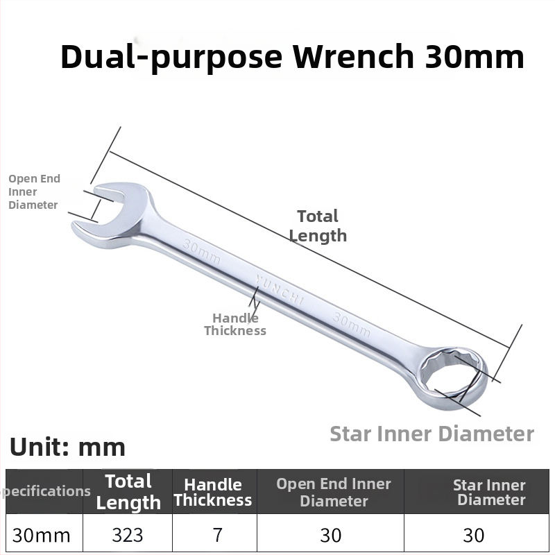 Dvojúčelový kľúč s dvojitou hlavou, ručný kľúč, 13 mm, kombinovaný kľúč s otvoreným koncom, lesklý povrch, oceľ 45#