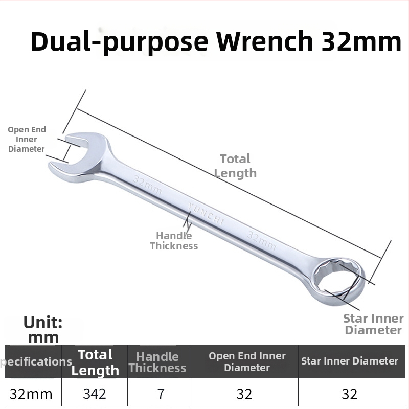 Dvojúčelový kľúč s dvojitou hlavou, ručný kľúč, 13 mm, kombinovaný kľúč s otvoreným koncom, lesklý povrch, oceľ 45#