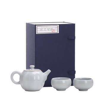 Ge Kiln Gongfu Set Ceai cu Cutie Cadou – o ceainică și două cești, stil minimalist din ceramică