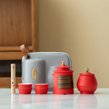 Set portabil de ceai cu ceainic ceramic și patru căni, în stil chinezesc nou – cadou de afaceri