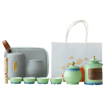 Set portabil de ceai cu ceainic ceramic și patru căni, în stil chinezesc nou – cadou de afaceri