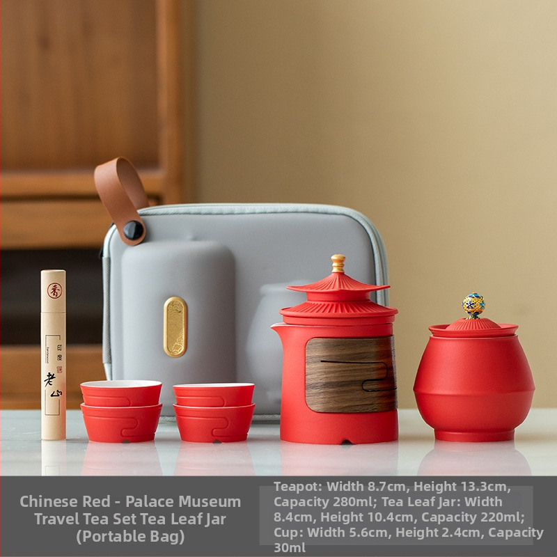 Set portabil de ceai cu ceainic ceramic și patru căni, în stil chinezesc nou – cadou de afaceri