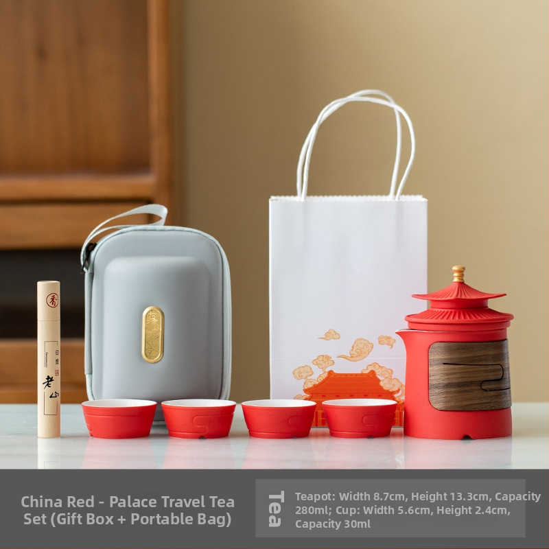 Set portabil de ceai cu ceainic ceramic și patru căni, în stil chinezesc nou – cadou de afaceri