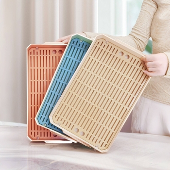 Tavă dublă din plastic pentru fructe cu scurgere, tavă pentru ceai și depozitare în bucătărie
