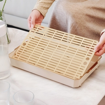 Tavă dublă din plastic pentru fructe cu scurgere, tavă pentru ceai și depozitare în bucătărie