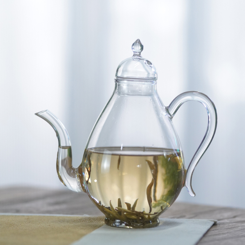 Ceainic de sticlă cu filtru, pentru uz casnic, rezistent la căldură, în stilul Dinastiei Song, design elegant cu mâner