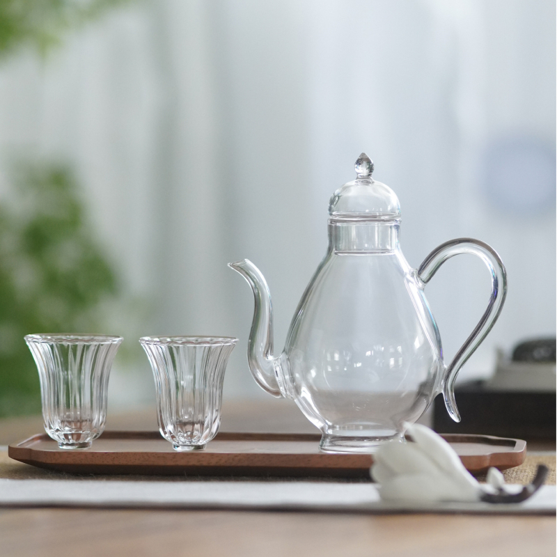 Ceainic de sticlă cu filtru, pentru uz casnic, rezistent la căldură, în stilul Dinastiei Song, design elegant cu mâner