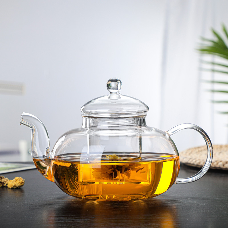 Ceainic cu flori din sticlă, rezistent la căldură, cu filtru – set de ceainic