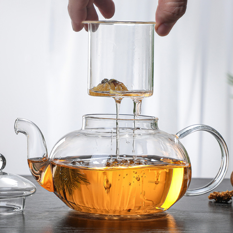 Ceainic cu flori din sticlă, rezistent la căldură, cu filtru – set de ceainic