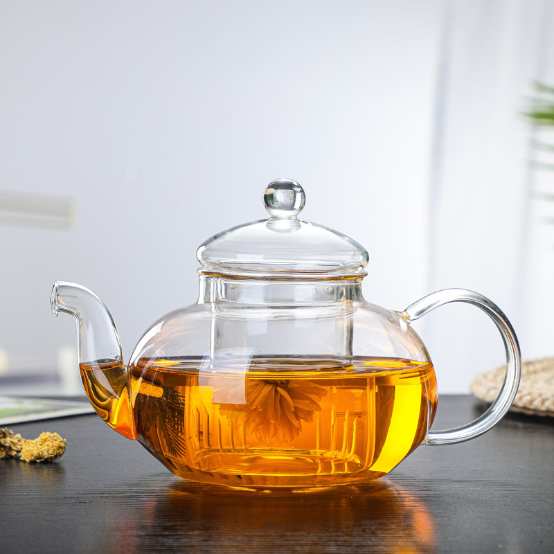 Ceainic cu flori din sticlă, rezistent la căldură, cu filtru – set de ceainic