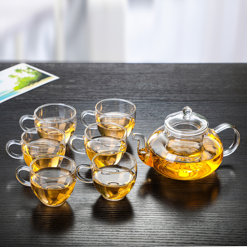 Ceainic cu flori din sticlă, rezistent la căldură, cu filtru – set de ceainic