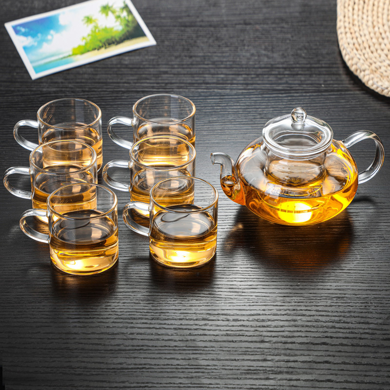 Ceainic cu flori din sticlă, rezistent la căldură, cu filtru – set de ceainic
