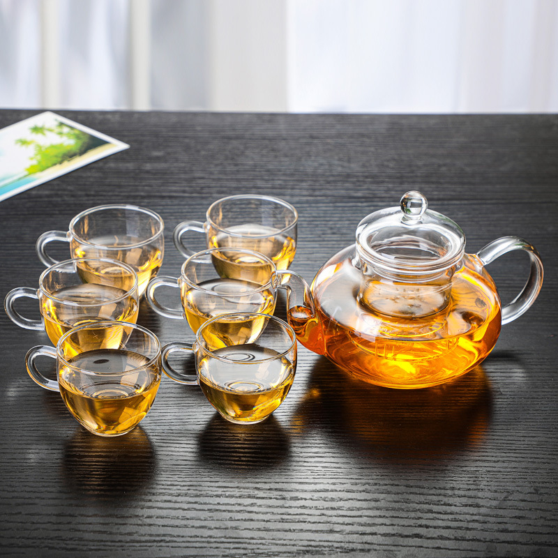 Ceainic cu flori din sticlă, rezistent la căldură, cu filtru – set de ceainic