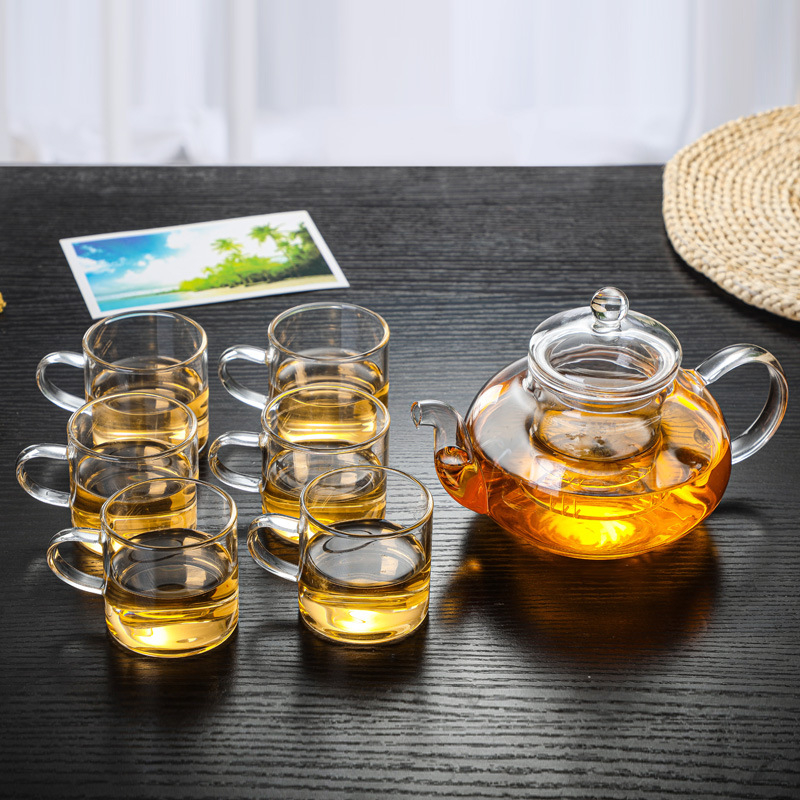 Ceainic cu flori din sticlă, rezistent la căldură, cu filtru – set de ceainic