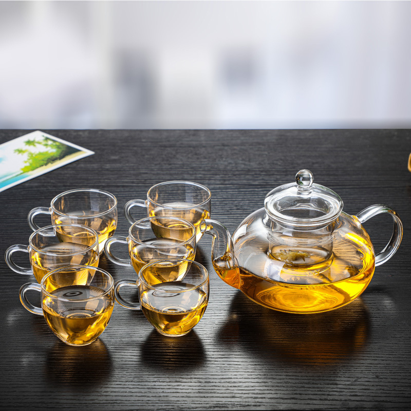 Ceainic cu flori din sticlă, rezistent la căldură, cu filtru – set de ceainic