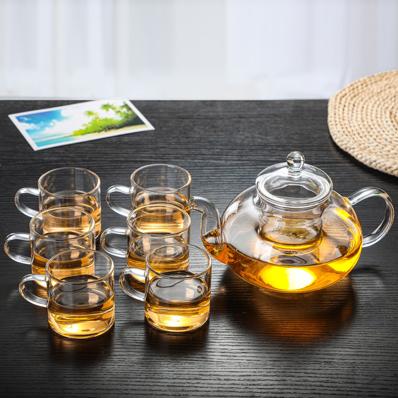 Ceainic cu flori din sticlă, rezistent la căldură, cu filtru – set de ceainic