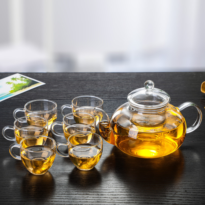 Ceainic cu flori din sticlă, rezistent la căldură, cu filtru – set de ceainic