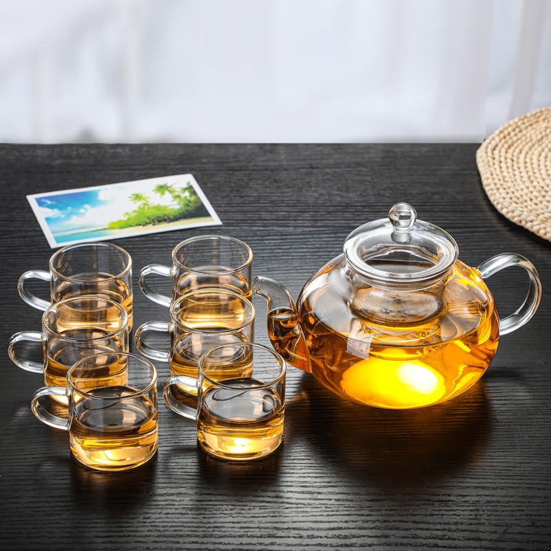 Ceainic cu flori din sticlă, rezistent la căldură, cu filtru – set de ceainic