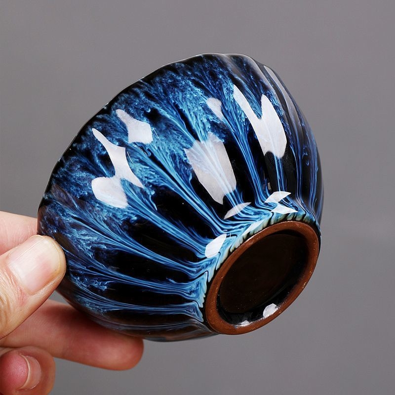 Ceașcă de ceai Jian ware cu incrustație de argint și design ceramic cu petale pentru ceremonia tradițională a ceaiului chinezesc