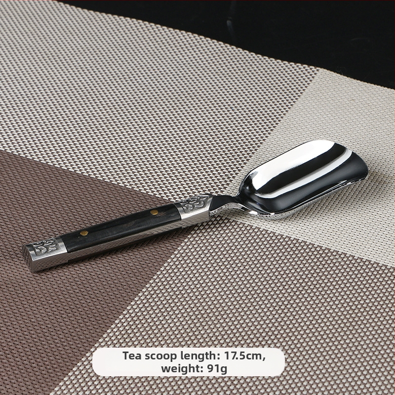 Set de ceai din oțel inoxidabil și lemn masiv, accesorii premium: cuțit de ceai din oțel decorativ și lemn, lingură de ceai, clips pentru ceai, farfuriu de ceai, set de șase piese pentru ceremonia ceaiului