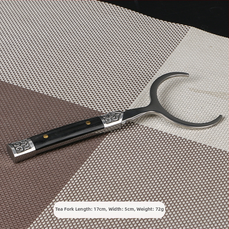 Set de ceai din oțel inoxidabil și lemn masiv, accesorii premium: cuțit de ceai din oțel decorativ și lemn, lingură de ceai, clips pentru ceai, farfuriu de ceai, set de șase piese pentru ceremonia ceaiului