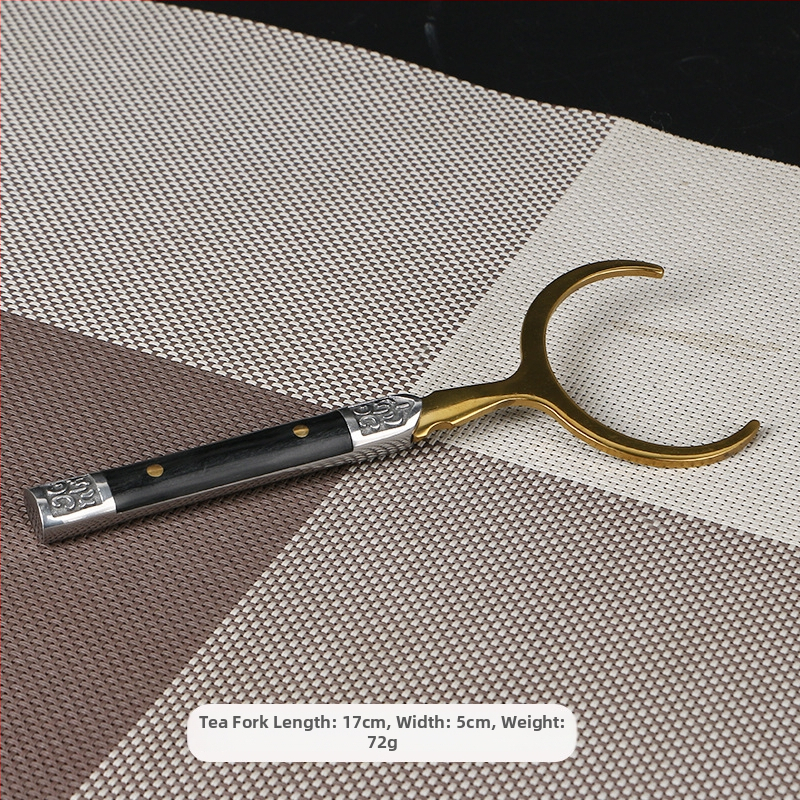Set de ceai din oțel inoxidabil și lemn masiv, accesorii premium: cuțit de ceai din oțel decorativ și lemn, lingură de ceai, clips pentru ceai, farfuriu de ceai, set de șase piese pentru ceremonia ceaiului