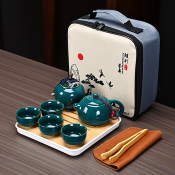 Set ceai mat pentru călătorii cu ceainic Xishi, ceramică Ding Kiln, tavă de ceai, 1 ceainic și 4 căni, ceainic portabil, cadou personalizabil