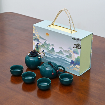Set ceai mat pentru călătorii cu ceainic Xishi, ceramică Ding Kiln, tavă de ceai, 1 ceainic și 4 căni, ceainic portabil, cadou personalizabil