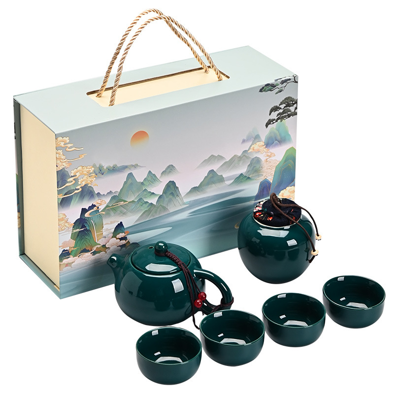 Set ceai mat pentru călătorii cu ceainic Xishi, ceramică Ding Kiln, tavă de ceai, 1 ceainic și 4 căni, ceainic portabil, cadou personalizabil