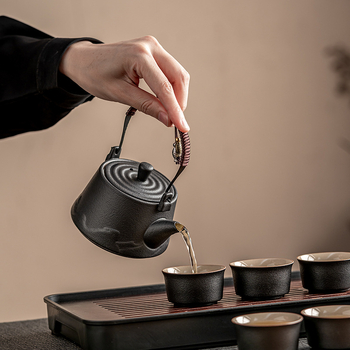 Ceainic nou din ceramică roșie, cu mâner, stil retro pentru prepararea ceaiului