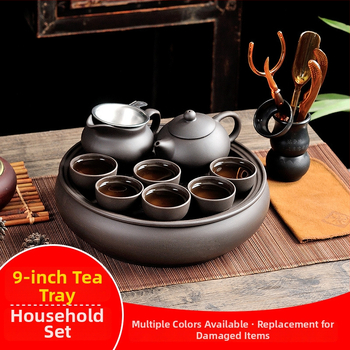Set de ceai Chaoshan Kung Fu cu ceainic din lut mov, cești și tavă de ceai de 9 inch – set complet pentru uz casnic