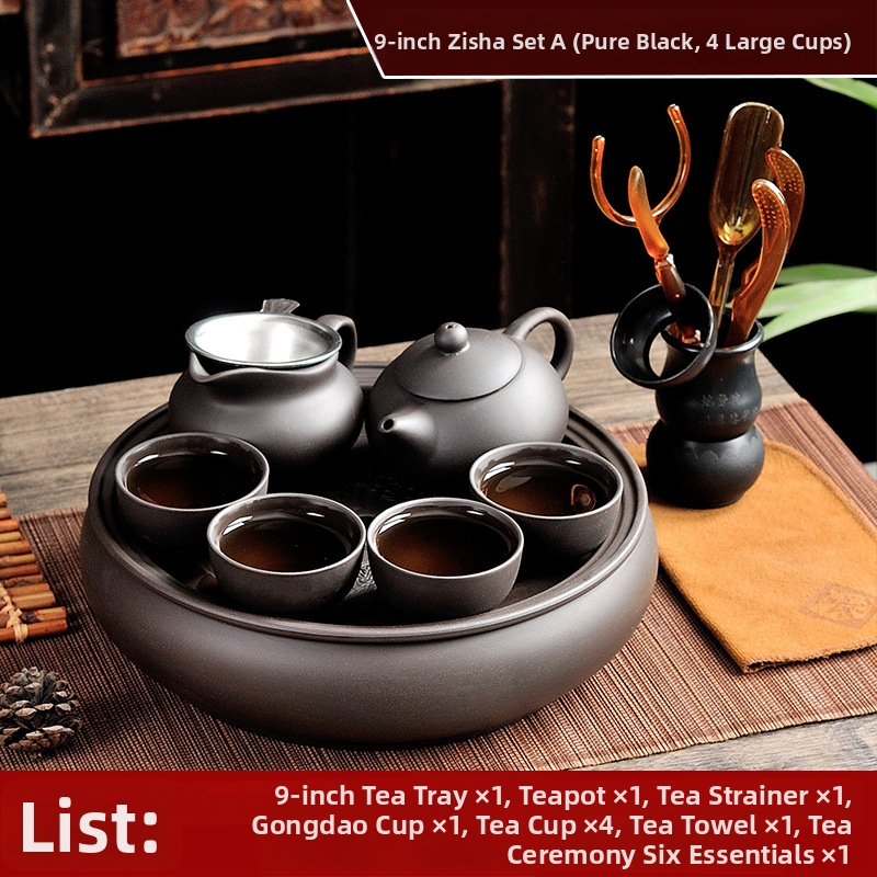 Set de ceai Chaoshan Kung Fu cu ceainic din lut mov, cești și tavă de ceai de 9 inch – set complet pentru uz casnic