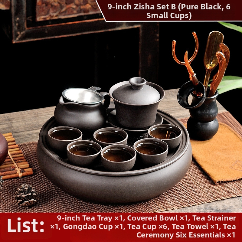 Set de ceai Chaoshan Kung Fu cu ceainic din lut mov, cești și tavă de ceai de 9 inch – set complet pentru uz casnic