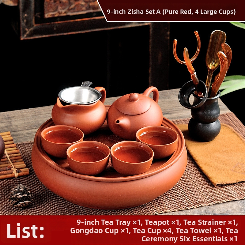 Set de ceai Chaoshan Kung Fu cu ceainic din lut mov, cești și tavă de ceai de 9 inch – set complet pentru uz casnic
