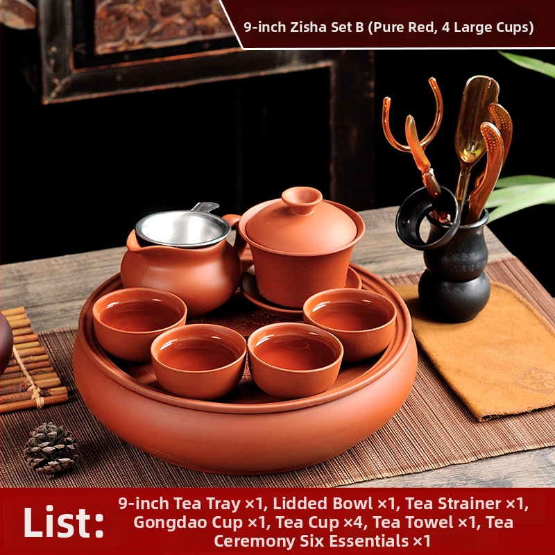 Set de ceai Chaoshan Kung Fu cu ceainic din lut mov, cești și tavă de ceai de 9 inch – set complet pentru uz casnic