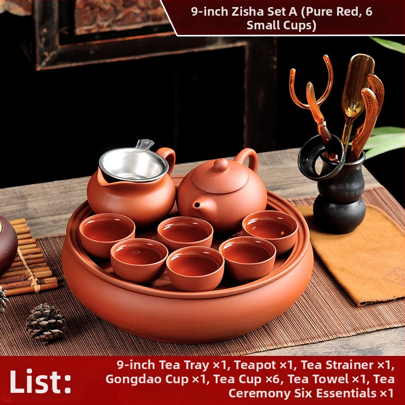 Set de ceai Chaoshan Kung Fu cu ceainic din lut mov, cești și tavă de ceai de 9 inch – set complet pentru uz casnic