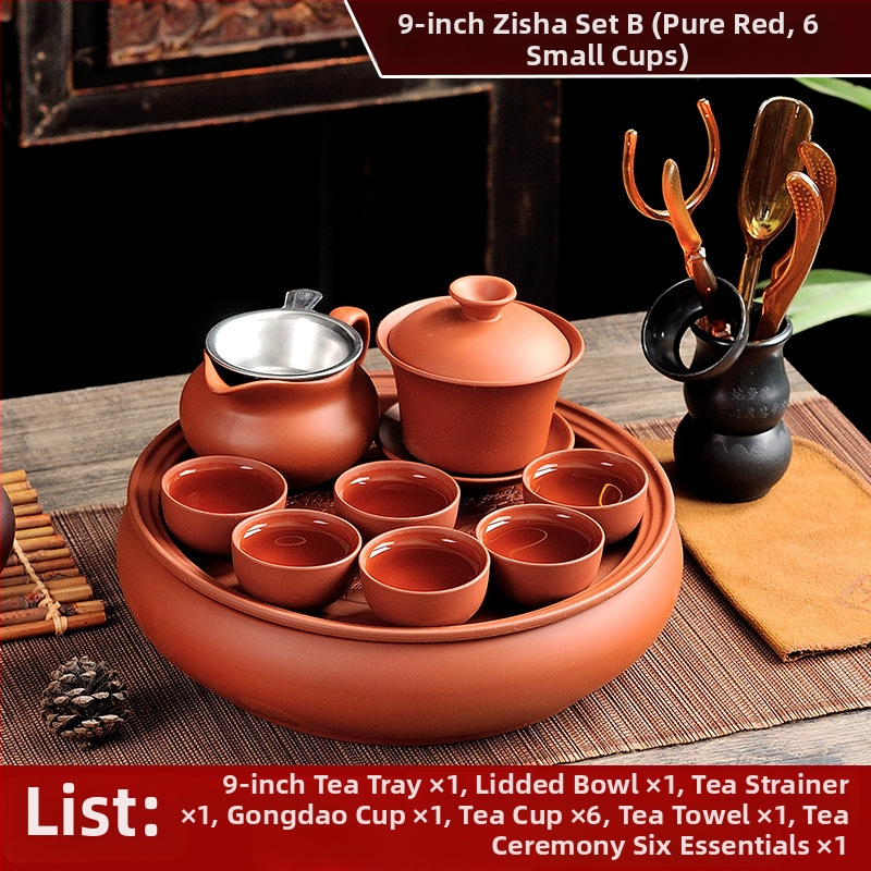Set de ceai Chaoshan Kung Fu cu ceainic din lut mov, cești și tavă de ceai de 9 inch – set complet pentru uz casnic