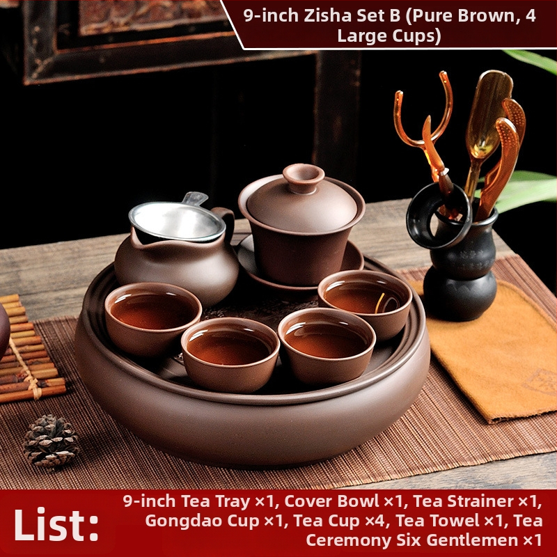 Set de ceai Chaoshan Kung Fu cu ceainic din lut mov, cești și tavă de ceai de 9 inch – set complet pentru uz casnic