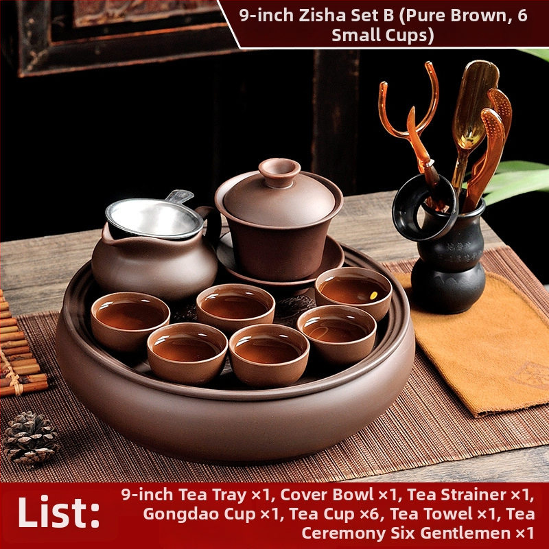 Set de ceai Chaoshan Kung Fu cu ceainic din lut mov, cești și tavă de ceai de 9 inch – set complet pentru uz casnic