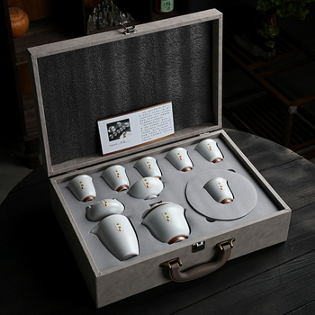 Set de ceai ceramic Ru Kiln, Gongfu, 10 piese într-o cutie cadou, stil luxos pentru casă și cadouri de afaceri